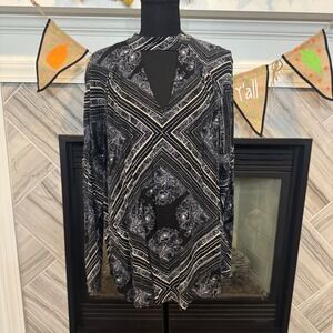 Free People Floral Print Keyhole Mock Neck Long Sleeve Tunic Top M